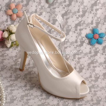 Peep Toe Ankle Strap Ivory Shoes for Bridesmaids